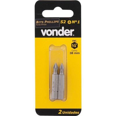 Bits Ponteira Phillips 1-4 N.2 1-4x38mm Aço S2 Com 2 Pç