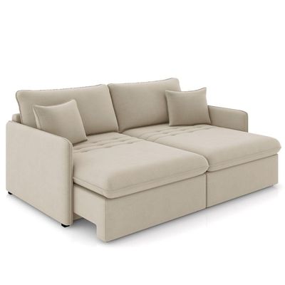 Sofá Cama Retrátil Para Sala de Estar 194cm Una K01 Veludo Bege - Lyam Decor