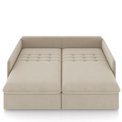 Sofá Cama Retrátil Para Sala de Estar 194cm Una K01 Veludo Bege - Lyam Decor