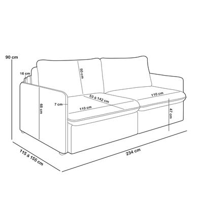 Sofá Cama Retrátil Para Sala de Estar 234cm Una K01 Veludo Marrom - Lyam Decor
