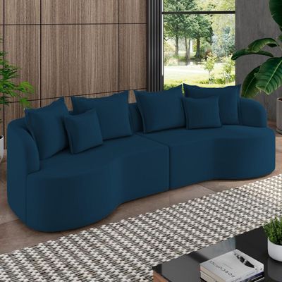 Sofá 4 Lugares Orgânico Sala De Estar Living 270cm Ekos K01 Veludo Azul Marinho - Lyam Decor