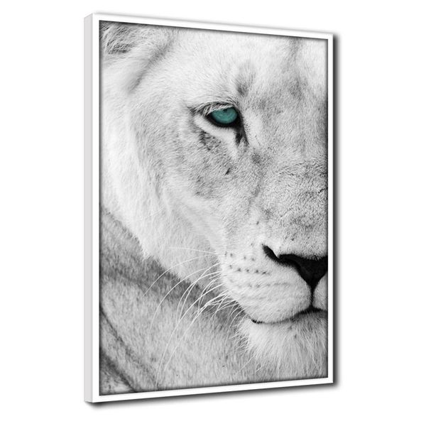 Quadro Decorativo Textura Cx Alta Leoa Cores 1 Pç 40x60  Titulo Leoa Cinza Moldura Branca