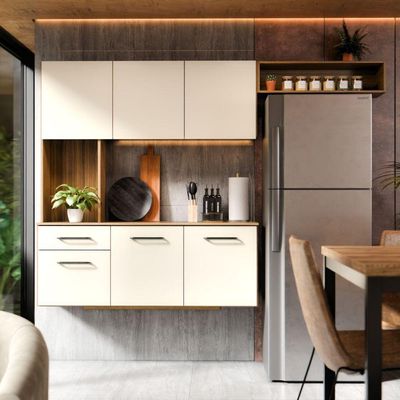 Armário De Cozinha Completo Joana Com 6 Portas E 1 Gaveta Para Cozinha Compacta Freijó Off