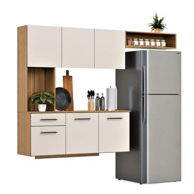 Armário De Cozinha Completo Joana Com 6 Portas E 1 Gaveta Para Cozinha Compacta Freijó Off