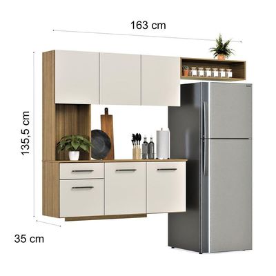 Armário De Cozinha Completo Joana Com 6 Portas E 1 Gaveta Para Cozinha Compacta Freijó Off