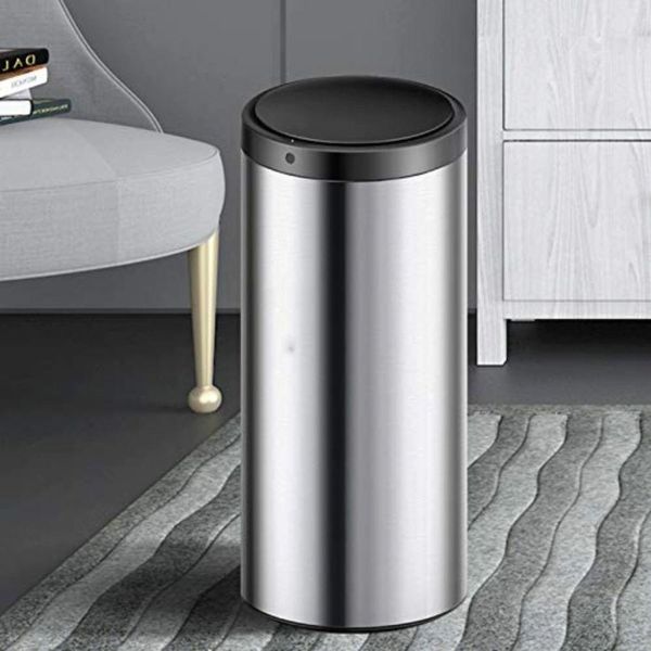 Lixeira Automática Redonda 50l Com Sensor Prática E Moderna Cor:aço Inox