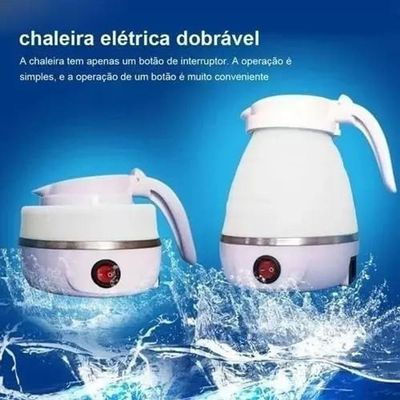 Chaleira Elétrica Dobrável Portátil 600ml – Silicone + Aço Inox, Compacta E Ideal Para Viagem E Camping 110V
