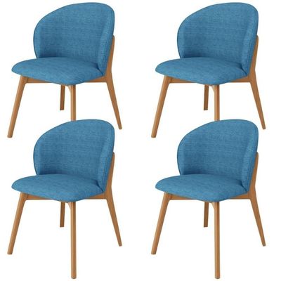 Kit 04 Cadeiras De Jantar E Estar Living Estofada Mia L02 Linho Azul - Lyam Decor