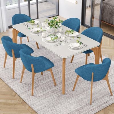 Kit 04 Cadeiras De Jantar E Estar Living Estofada Mia L02 Linho Azul - Lyam Decor