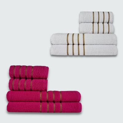 Jogo de Toalhas 8 peça Coleção Montreal 100% Algodão Branco+Rosa