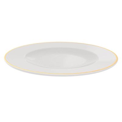 12 Pratos Sobremesa Branco Borda Dourada Porcelana 21cm Filetado Elisa Tramontina