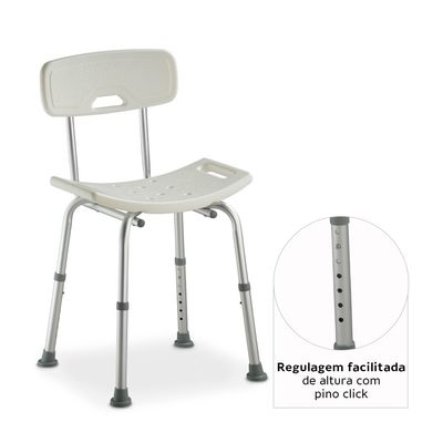 Banco Para Banho com Encosto e Altura Regulável até 135 Kg D2 Dellamed Branco