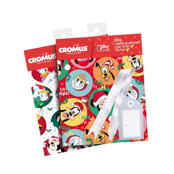 Kit Saco de Presente Natalino Cromus Disney 60x90cm Kit Saco de Presente Natalino Cromus Disney 60x90cm