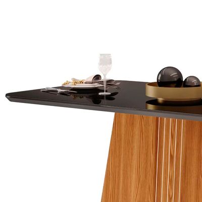Mesa de Jantar Raquel com Tampo de Vidro 80,6 x 170 x 90cm DJ Móveis Ginger/Preto