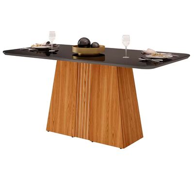 Mesa de Jantar Raquel com Tampo de Vidro 80,6 x 170 x 90cm DJ Móveis Ginger/Preto