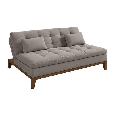 Sofá-Cama Casal 3 Lugares Premium Base e Pés de Madeira Linho Cinza