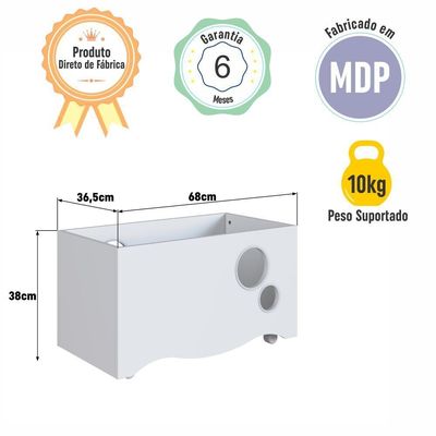 Caixa Baú Infantil Organizadora De Brinquedos E Livros Com Rodas Branco