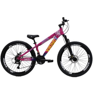 Bicicleta Aro 26 Bike Vikingx Freeride 21v Freio A Disco Rosa Azul
