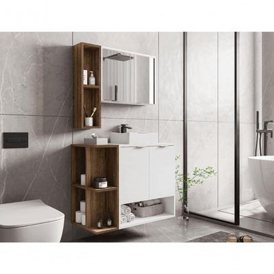 Conjunto Banheiro Gabinete E Espelheira Sardenha Branco Naturalle