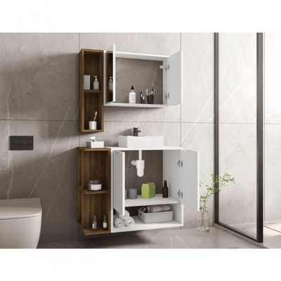 Conjunto Banheiro Gabinete E Espelheira Sardenha Branco Naturalle