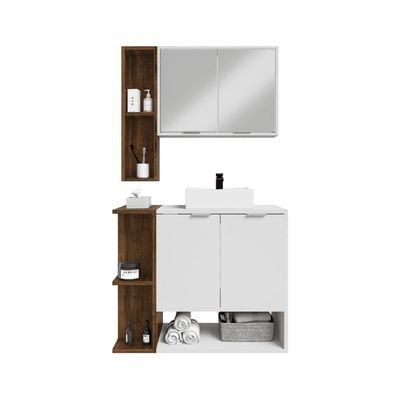 Conjunto Banheiro Gabinete E Espelheira Sardenha Branco Naturalle