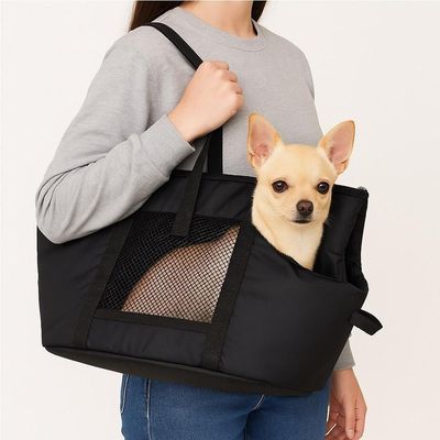 Bolsa Mochila Preta Pet Cachorro Gato Dobrável Viagem Passeio Carro Sacola Alça Ombro