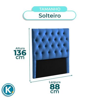 Cabeceira Estofada Solteiro Luna Nature Veludo Azul 88x136