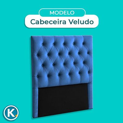 Cabeceira Estofada Solteiro Luna Nature Veludo Azul 88x136