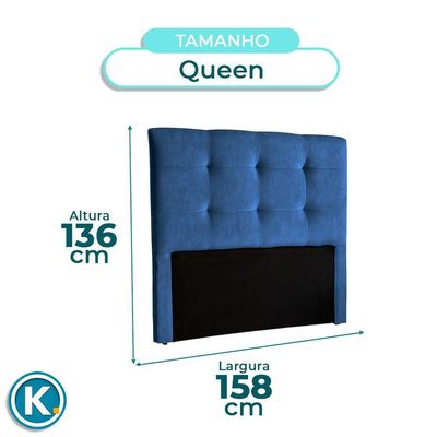Cabeceira Estofada Queen Alice Nature Veludo Azul 158x136