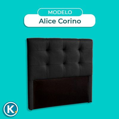 Cabeceira Estofada Casal Alice Nature Material Sintético Preto 138x136