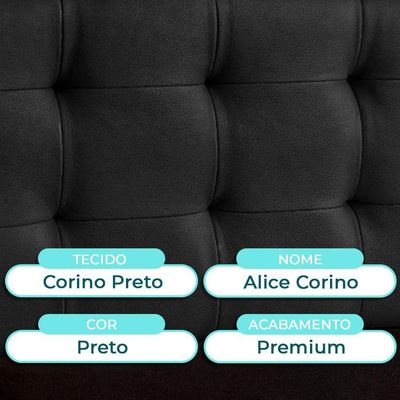 Cabeceira Estofada Casal Alice Nature Material Sintético Preto 138x136