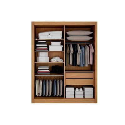 Guarda-roupa Solteiro Mdf 2 Portas De Correr 2 Gavetas Com Espelho Milano Leifer Móveis Cinamomo/off White