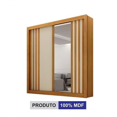 Guarda-roupa Solteiro Mdf 2 Portas De Correr 2 Gavetas Com Espelho Milano Leifer Móveis Cinamomo/off White