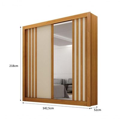 Guarda-roupa Solteiro Mdf 2 Portas De Correr 2 Gavetas Com Espelho Milano Leifer Móveis Cinamomo/off White