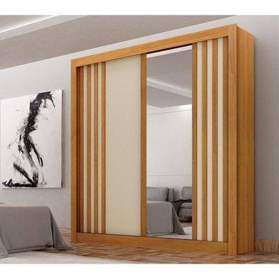 Guarda-roupa Solteiro Mdf 2 Portas De Correr 2 Gavetas Com Espelho Milano Leifer Móveis Cinamomo/off White