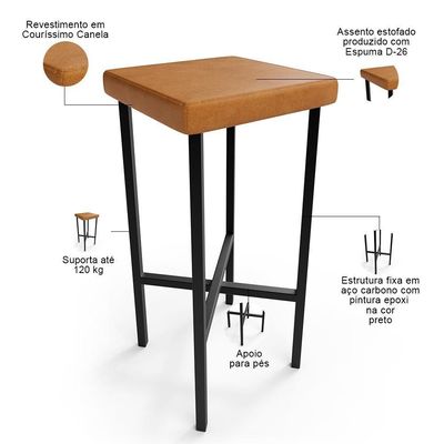 Banqueta Alta Bar Cozinha Sala De Jantar Preto Stella L02 Couríssimo Canela - Lyam Decor