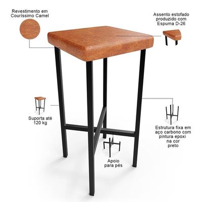 Kit 05 Banquetas Alta Bar Cozinha Sala De Jantar Preto Stella L02 Couríssimo Camel - Lyam Decor
