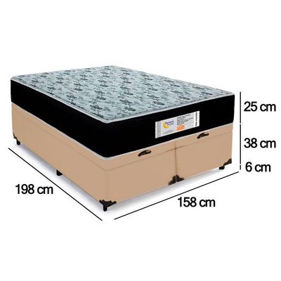 Cama Box Baú Queen Bipartido Sintético + Colchão Molas Ensacadas Sereneprime Sonnolux bege