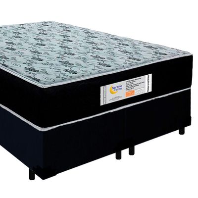 Cama Box Queen Bipartido Suede + Colchão Molas Ensacadas Sereneprime Sonnolux 158x198x65 Preto