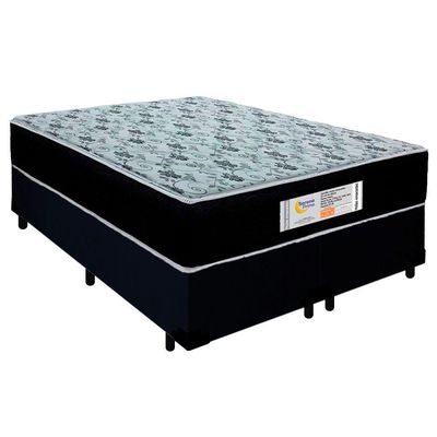 Cama Box Queen Bipartido Suede + Colchão Molas Ensacadas Sereneprime Sonnolux 158x198x65 Preto