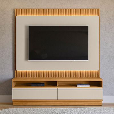 Rack Para Sala Com Painel Para Tv 70 Pol Led 180cm Spencer L05 Tauari Off White Fosco - Lyam Decor