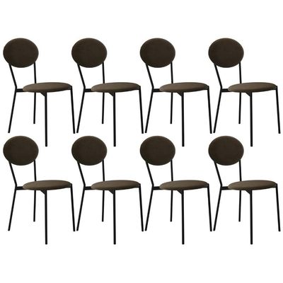 Kit 08 Cadeiras Estofada Para Sala De Jantar Azuri Preto C01 Veludo Marrom Sand - Lyam Decor