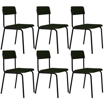 Kit 06 Cadeiras Estofada Para Sala De Jantar Sense Preto C01 Linho Verde Musgo - Lyam Decor
