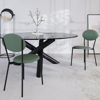 Kit 06 Cadeiras Estofada Para Sala De Jantar Azuri Preto C01 Courino Verde Sálvia - Lyam Decor
