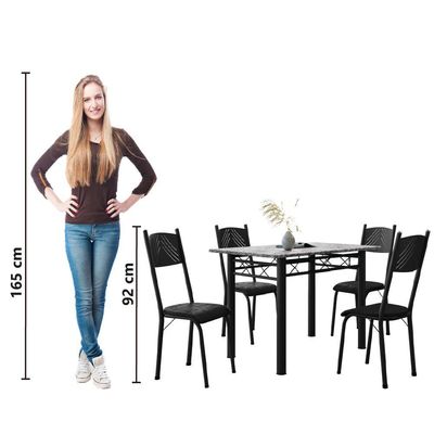Conjunto De Mesa Sala De Jantar Sara Com 4 Cadeiras Tubular Granito 1,20m Artefamol Preto