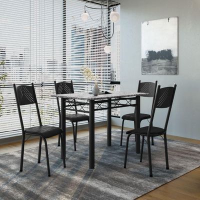 Conjunto De Mesa Sala De Jantar Sara Com 4 Cadeiras Tubular Granito 1,20m Artefamol Preto