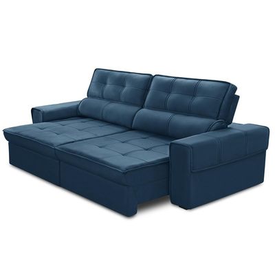 Sofá Retrátil Reclinável Para Sala 3 Lugares 210cm Samir F04 Veludo Azul - Lyam Decor