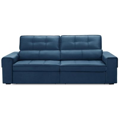 Sofá Retrátil Reclinável Para Sala 3 Lugares 210cm Samir F04 Veludo Azul - Lyam Decor