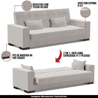 Sofá Cama Decorativo 210Cm Beesley Veludo Cinza - Gran Belo