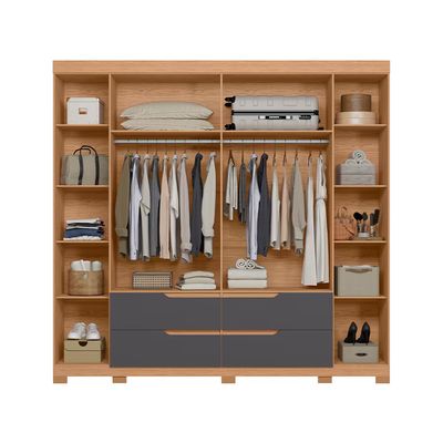 Guarda-Roupa Casal Doble com Cabideiro 6 Portas de Bater e 4 Gavetas Palumóveis Freijó/Titanium